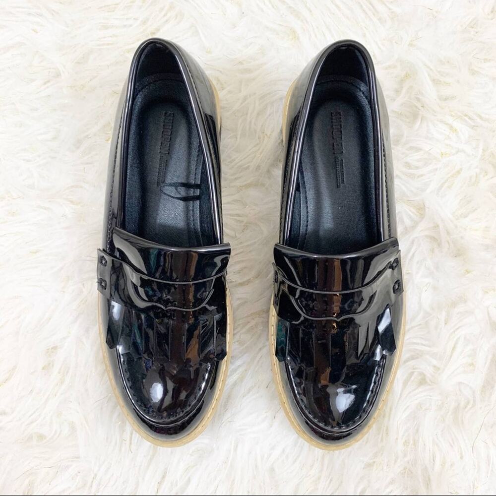 Shoopen Black Patent Leather Loafers Size 6A